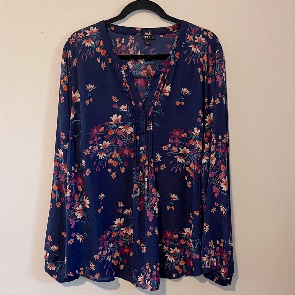 Torrid Dark Blue Floral Blouse